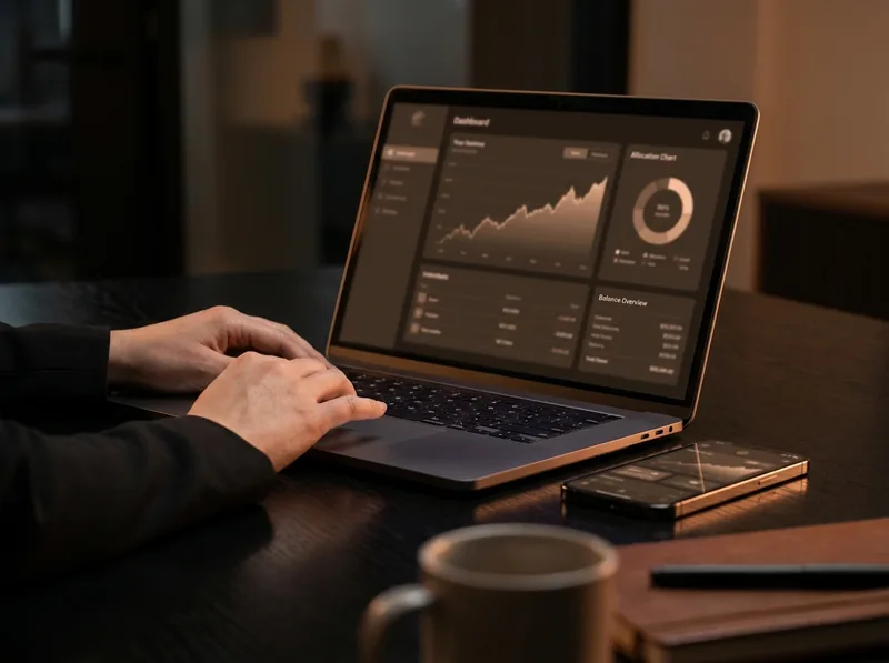 dashboard showing balance, performance tiles and recent activity